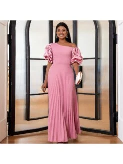 BreezeWear Store 31 Magenta Pink Pleated Short Sleeve Dress