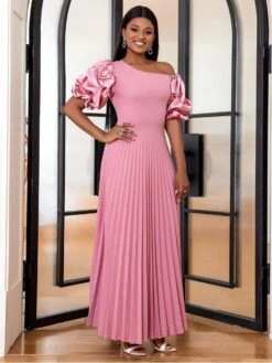 Magenta Pink Pleated Short Sleeve Dress -BreezeWear Store P 20230607121531886 685