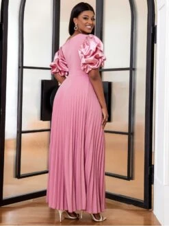 Magenta Pink Pleated Short Sleeve Dress -BreezeWear Store P 20230607121534547 414