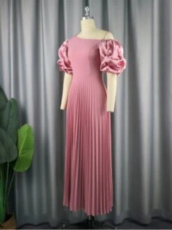 Magenta Pink Pleated Short Sleeve Dress -BreezeWear Store P 20230607121539734 896