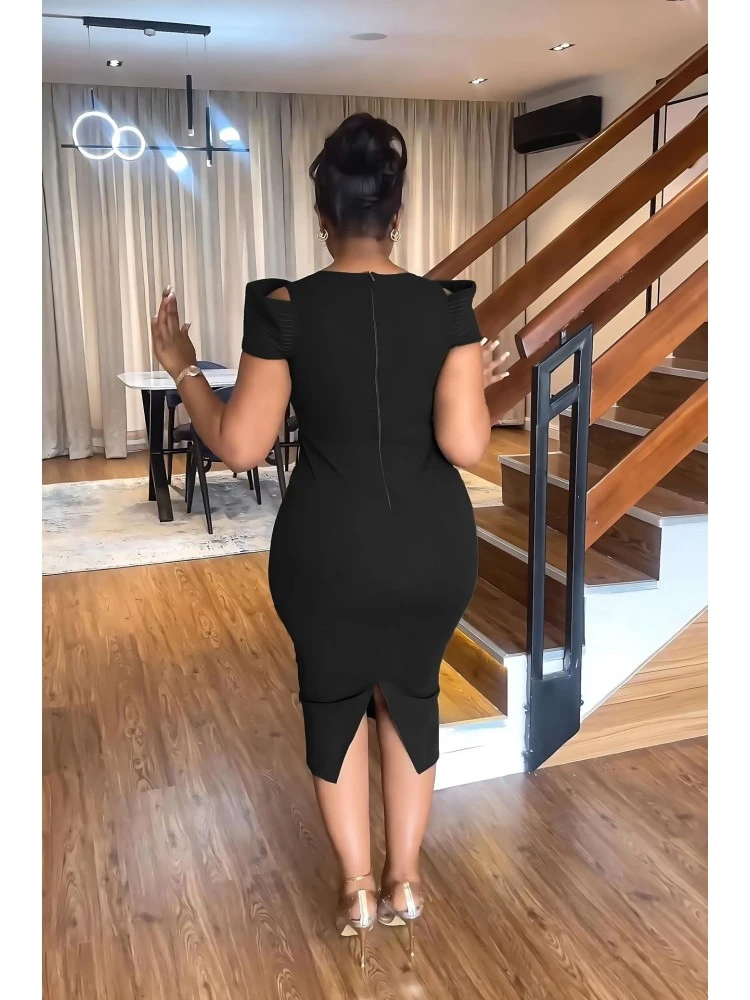 Women's Casual Commuting Slim Split Hip Solid Dress 5 Women's Casual Commuting Slim Split Hip Solid Dress - Image 3