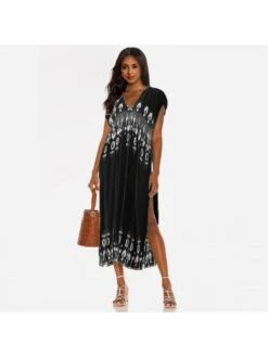 BreezeWear Store 33 Sexy Deep V Printed Slit Maxi Dress