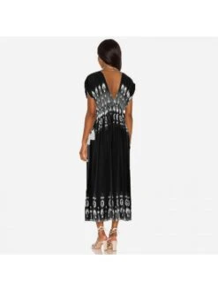 Sexy Deep V Printed Slit Maxi Dress -BreezeWear Store P 20230616175800305 490