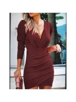 Nightclub Pure Color Long Sleeve Tight Dress