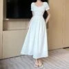 French White Puff Sleeve Midi Dress