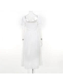 French White Puff Sleeve Midi Dress -BreezeWear Store P 20230717172230371 536