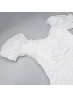 French White Puff Sleeve Midi Dress -BreezeWear Store P 20230717172232745 976