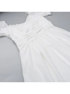 French White Puff Sleeve Midi Dress -BreezeWear Store P 20230717172235072 446