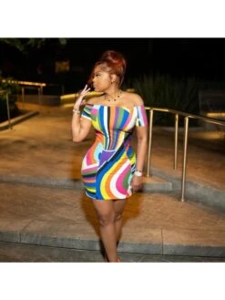 Contrast Color Short Sleeve Dress