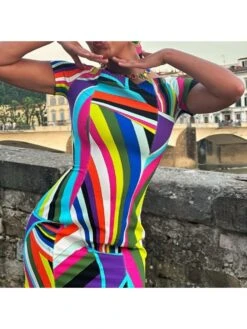 Contrast Color Short Sleeve Dress -BreezeWear Store P 20230717202828088 777