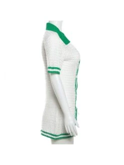 White Crochet Striped Short Sleeve Dress -BreezeWear Store P 20230720181235211 604