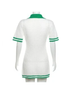 White Crochet Striped Short Sleeve Dress -BreezeWear Store P 20230720181237518 671