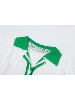 White Crochet Striped Short Sleeve Dress -BreezeWear Store P 20230720181239824 289