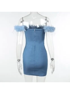Women's Sexy Denim Feather Patchwork Blue Dress -BreezeWear Store P 20230721171941744 582
