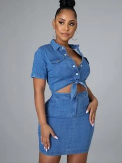 Sexy Slim Denim Cutout Short Sleeve Dress -BreezeWear Store P 20230724173630567 928