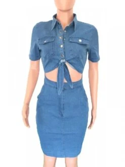 Sexy Slim Denim Cutout Short Sleeve Dress -BreezeWear Store P 20230724173637524 672