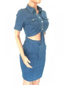 Sexy Slim Denim Cutout Short Sleeve Dress -BreezeWear Store P 20230724173639720 966