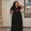Plus Size Letter Short Sleeve Maxi Dress