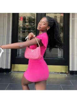 Rose Red Patchwork Short Sleeve Dress -BreezeWear Store P 20230803104758287 844