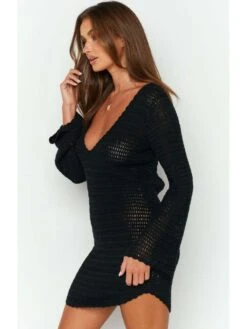 Fall Long Sleeve Knit Backless Perspective Dress -BreezeWear Store P 20230816182338642 671