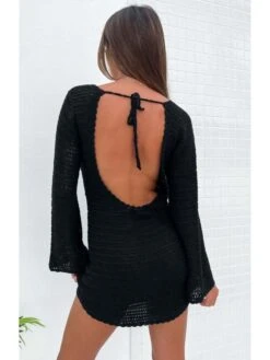 Fall Long Sleeve Knit Backless Perspective Dress -BreezeWear Store P 20230816182341238 738