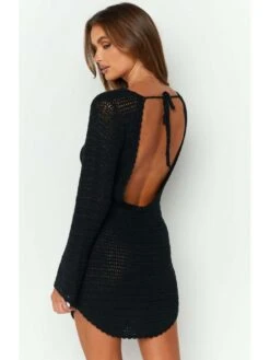 Fall Long Sleeve Knit Backless Perspective Dress -BreezeWear Store P 20230816182343854 130