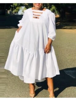 Fall Fashion Hollowed Out Long Sleeve Swing Dress