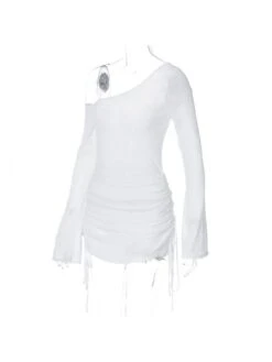 Off The Shoulder Long Sleeve Sexy Sheer Pleated Dress -BreezeWear Store P 20230824101726264 144