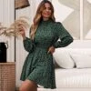 Polka Dots Printing Crew Neck Long Sleeve Dress