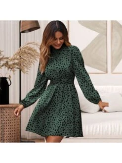 Polka Dots Printing Crew Neck Long Sleeve Dress -BreezeWear Store P 20230831124415142 270