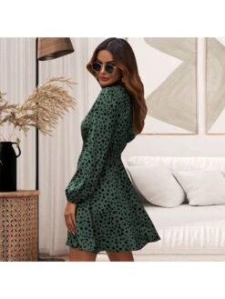 Polka Dots Printing Crew Neck Long Sleeve Dress -BreezeWear Store P 20230831124423314 114