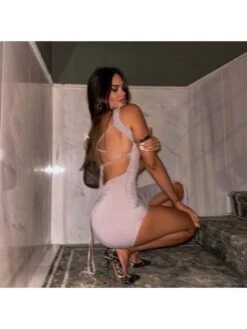 Cross-Strap Open Back Solid Color Dress -BreezeWear Store P 20230902121819075 864