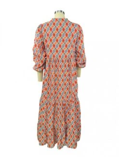 Short Sleeve Boho Printing Lantern Sleeve Dress Bohemian -BreezeWear Store P 20230905145123223 579