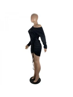 Fall Black Ruched One Shouler Short Dress -BreezeWear Store P 20230911114723072 689