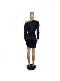 Fall Black Ruched One Shouler Short Dress -BreezeWear Store P 20230911114725637 937