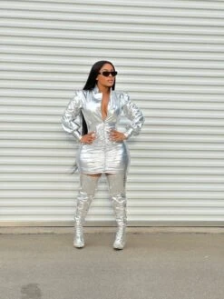 Fall Deep V Pleated Long Sleeve Bodycon Dress -BreezeWear Store P 20230913123531572 247