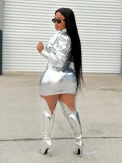 Fall Deep V Pleated Long Sleeve Bodycon Dress -BreezeWear Store P 20230913123534306 735