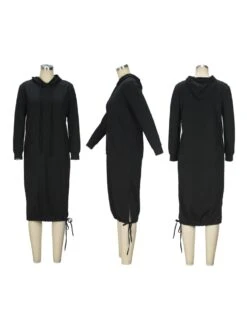 Lace Up Hooded Loose Long Sleeve Dresses -BreezeWear Store P 20230921145123333 465