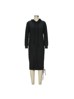 Lace Up Hooded Loose Long Sleeve Dresses -BreezeWear Store P 20230921145126143 377