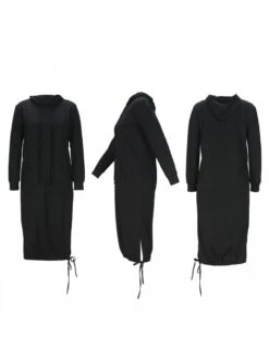 Lace Up Hooded Loose Long Sleeve Dresses -BreezeWear Store P 20230921145135201 639