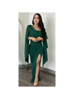 Asymmetrical Ruched Split Hem Maxi Dresses