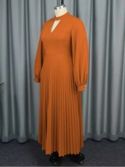 Keyhole Neck Lantern Sleeve Pleated Maxi Dress -BreezeWear Store P 20231102182009782 681