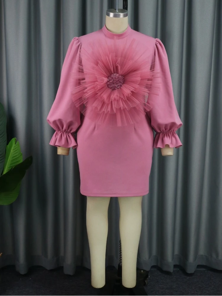 Stereo Flower Patchwork Lantern Sleeve Midi Dress 4 Stereo Flower Patchwork Lantern Sleeve Midi Dress - Image 2