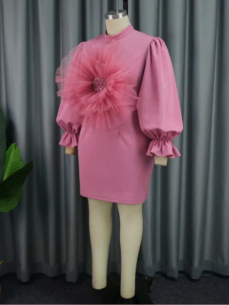 Stereo Flower Patchwork Lantern Sleeve Midi Dress 5 Stereo Flower Patchwork Lantern Sleeve Midi Dress - Image 3