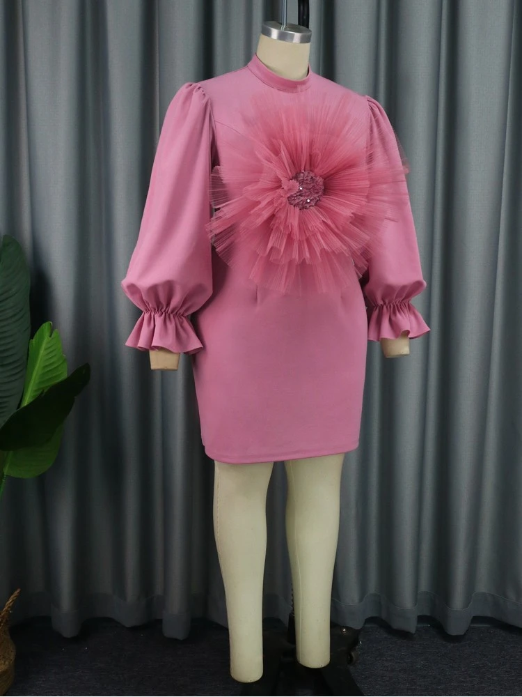 Stereo Flower Patchwork Lantern Sleeve Midi Dress 6 Stereo Flower Patchwork Lantern Sleeve Midi Dress - Image 4