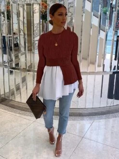 Patchwork Colorblock Bodycon Long Sleeve Dress