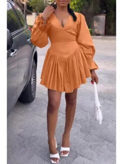 Ruffle Hem Petal Sleeve A-line Dress