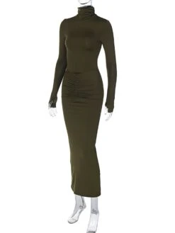 Ruched Turtleneck Slim Maxi Dresses -BreezeWear Store P 20231107170110511 873