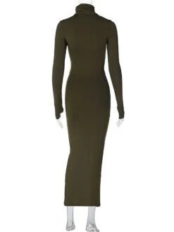 Ruched Turtleneck Slim Maxi Dresses -BreezeWear Store P 20231107170112995 142