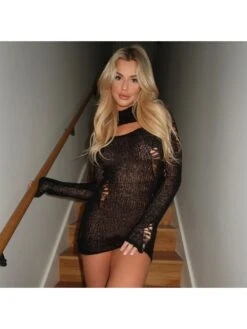 Solid Color Turtleneck Bodycon Mini Dress